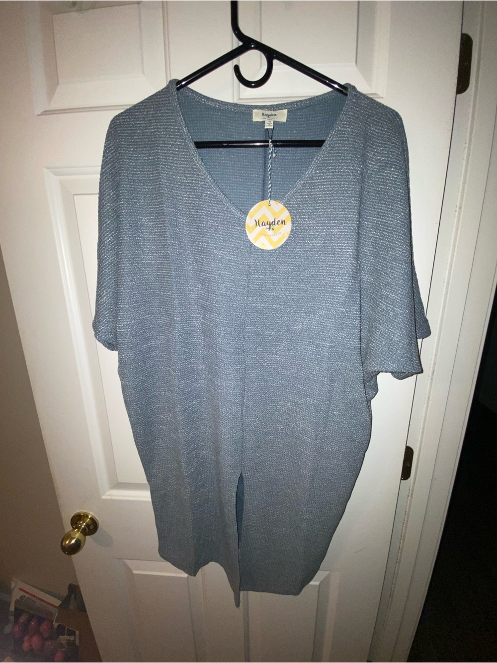 Hayden Soft V-Neck Open Knit Cardigan in Light Blue